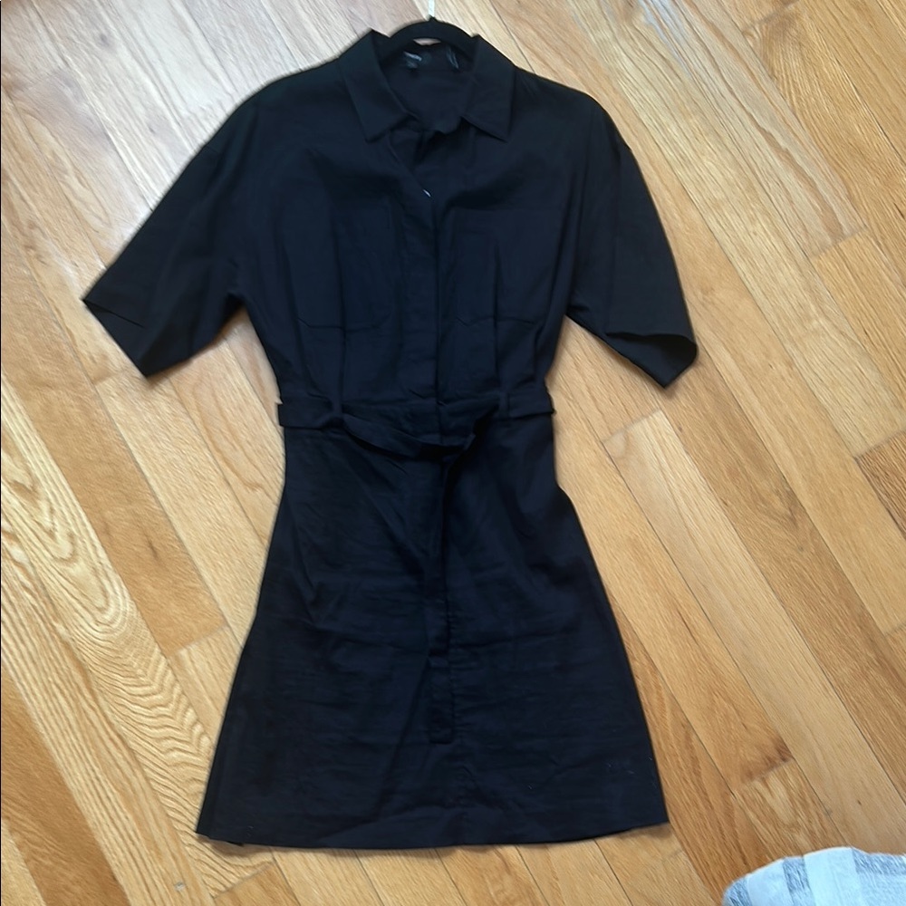 Theory Black Mini Dress Buttoned Tie Front